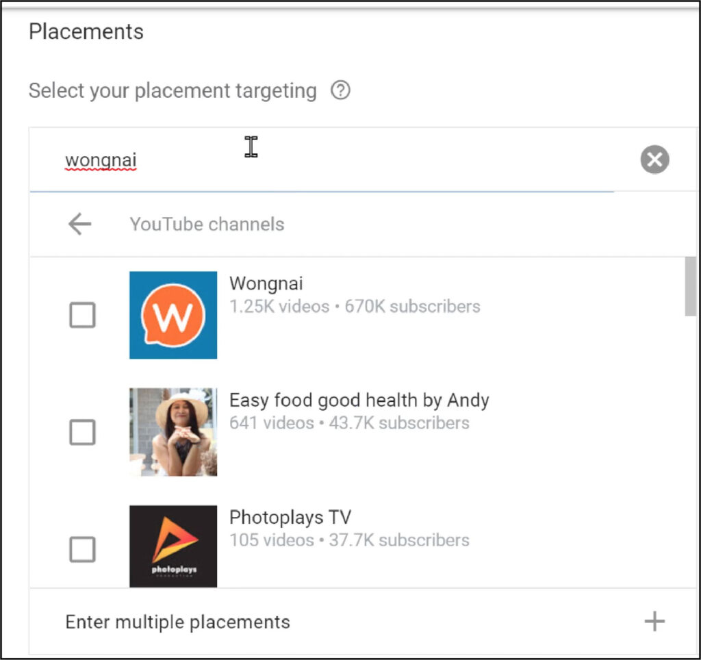 STARTUP NOW---YouTube Ads---placement---channel---setting